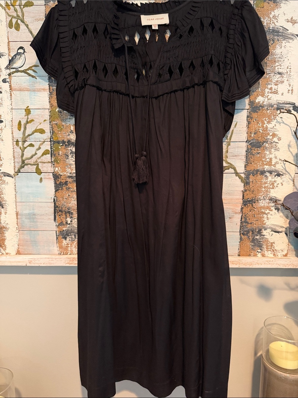 Dear John Black Midi Dress with Crochet Details